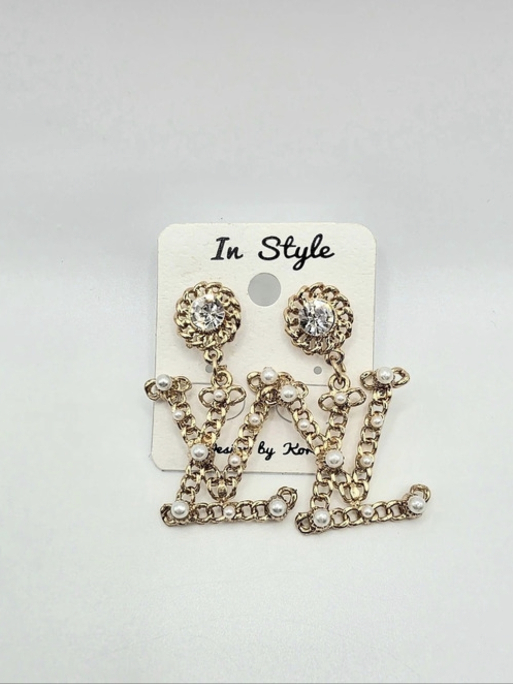 New Gold Chain Statement Earrings With Pearl Accents